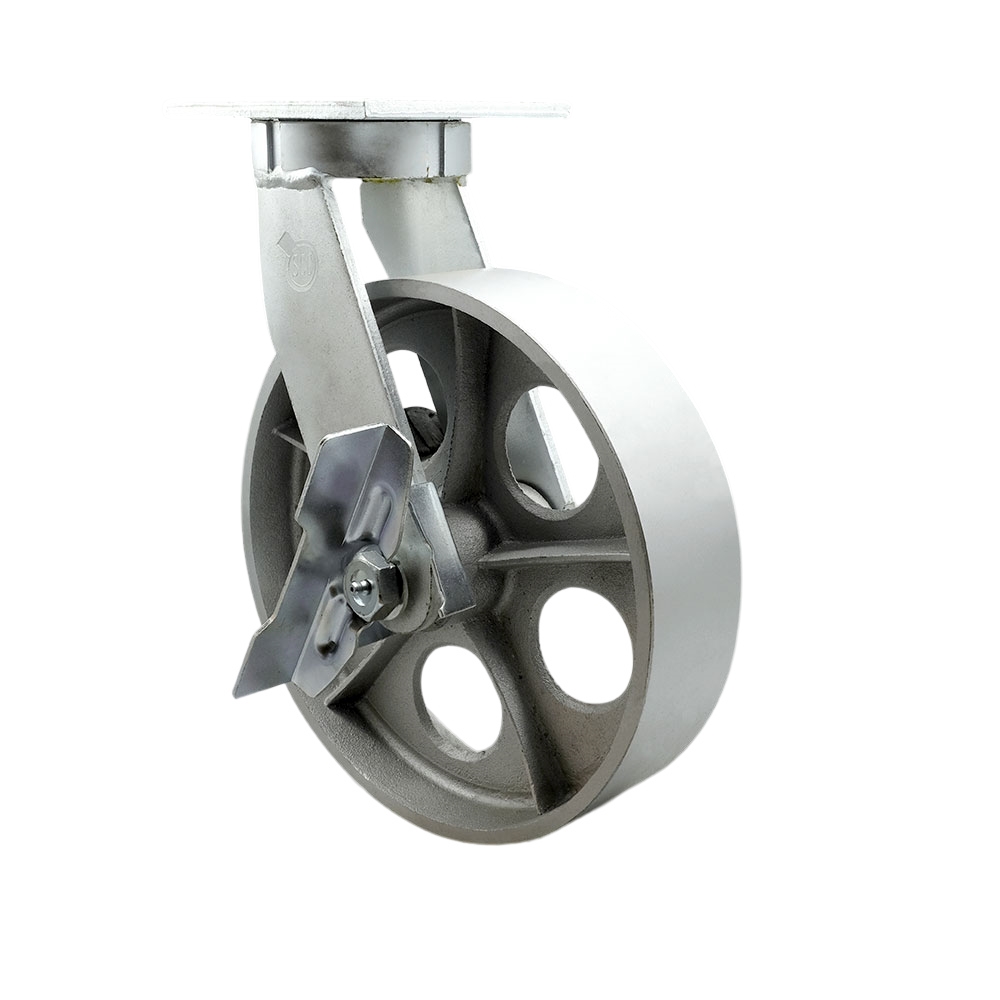12 Inch Swivel Top Plate Extra Heavy Duty Caster with Semi Steel Cast Iron Wheel and Brake and Bolt on Swivel Lock - Heavy Duty Caster Wheel - 3,500 lbs. Capacity/Caster - Service Caster Brand — photo 1
