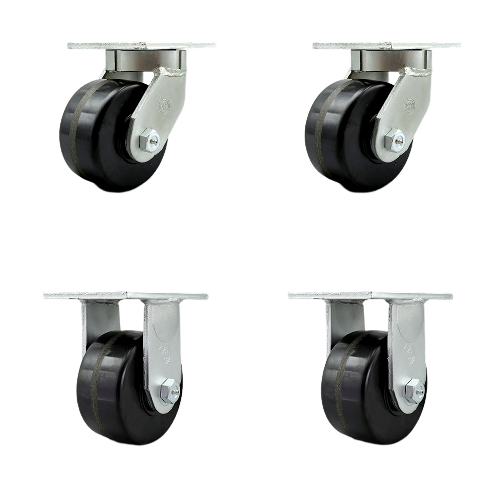 6 Inch Swivel Top Plate Caster Set Extra Heavy Duty Casters with Phenolic Wheels - Includes 2 Swivel and 2 Rigid - Casters Set of 4 Heavy Duty - 8,000 lbs. Total Capacity - Service Caster Brand — photo 1