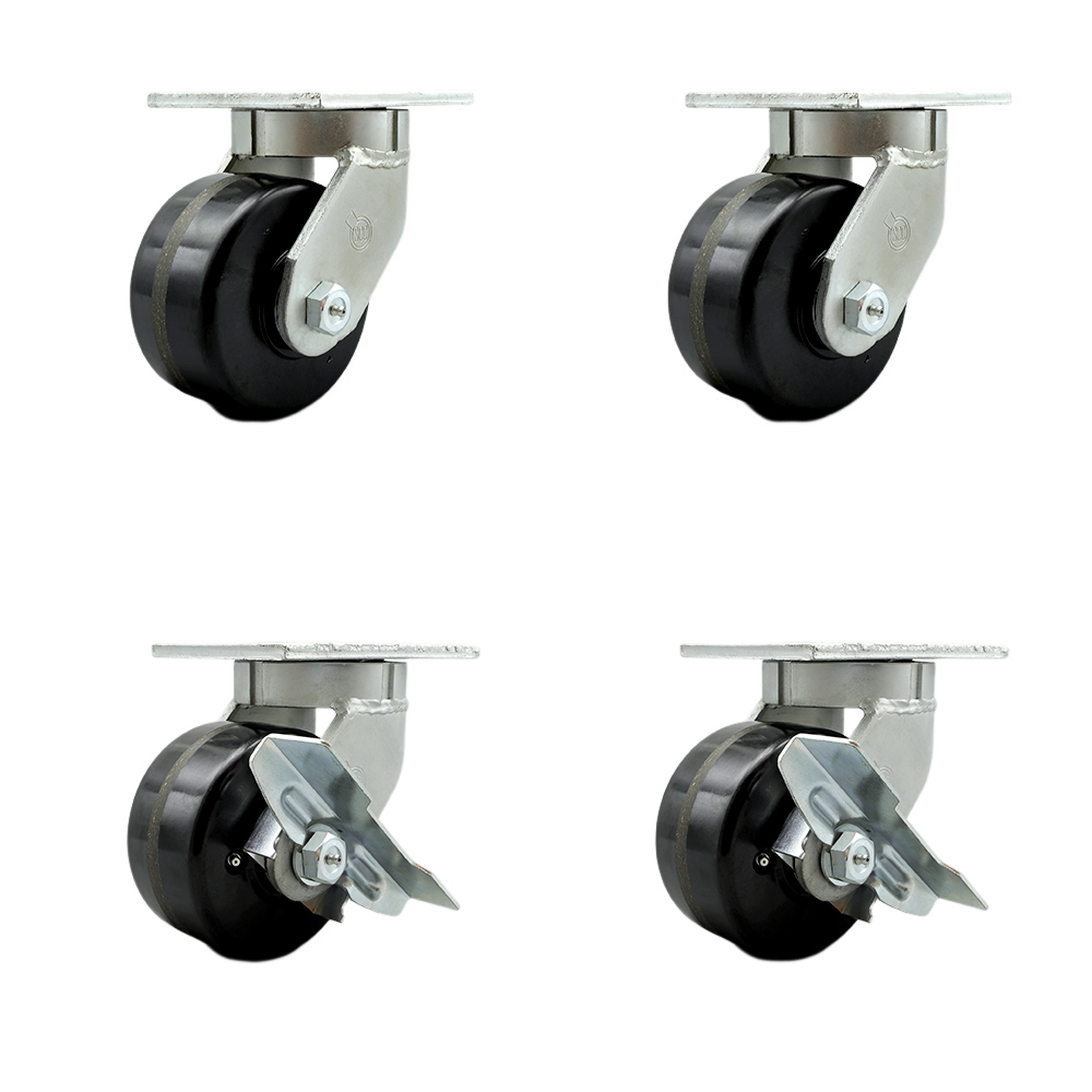 Extra Heavy Duty Kingpinless 6” x 3” Phenolic Swivel Caster Set for Cranes, Gantries, Hoists, and Winches - 4 Swivel with 2 Side Lock Brakes - 2,000 lbs Per Caster – Set of 4 - Service Caster Brand — photo 1
