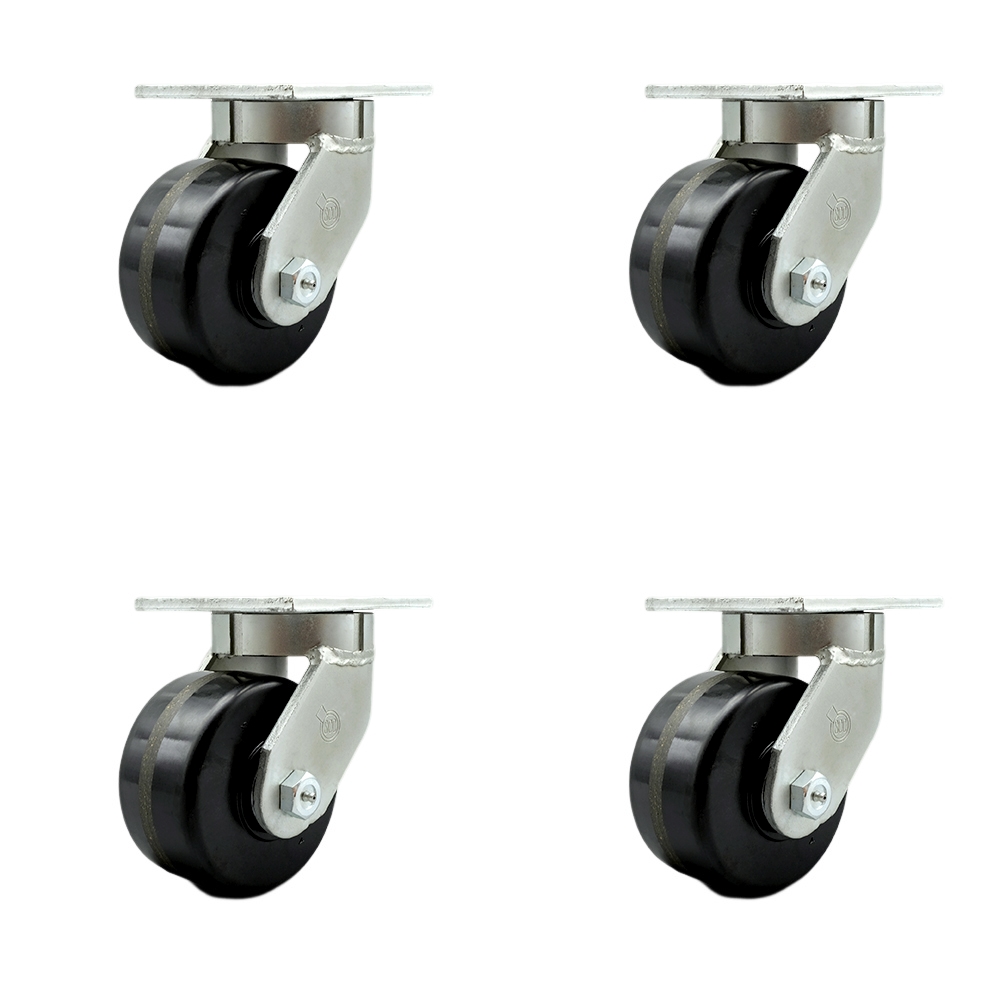 6 Inch Swivel Top Plate Caster Set Extra Heavy Duty Casters with Phenolic Wheels - Includes 4 Swivel - Casters Set of 4 Heavy Duty - 8,000 lbs. Total Capacity - Service Caster Brand — photo 1