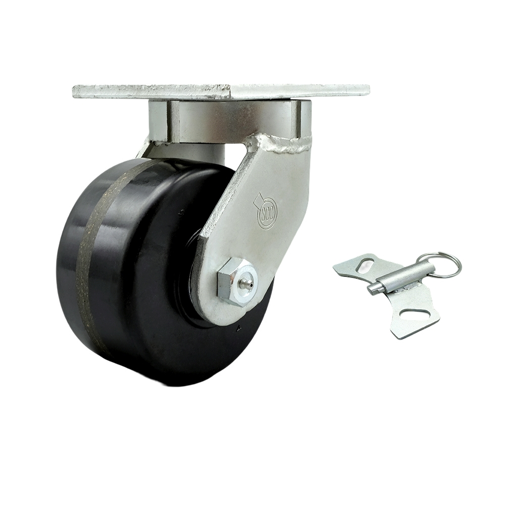 Extra Heavy Duty Kingpinless 6” x 3” Phenolic Swivel Caster with Bolt on Swivel Lock for Cranes, Gantries, Hoists, and Winches - 2,000 lbs Per Caster - Service Caster Brand — photo 1