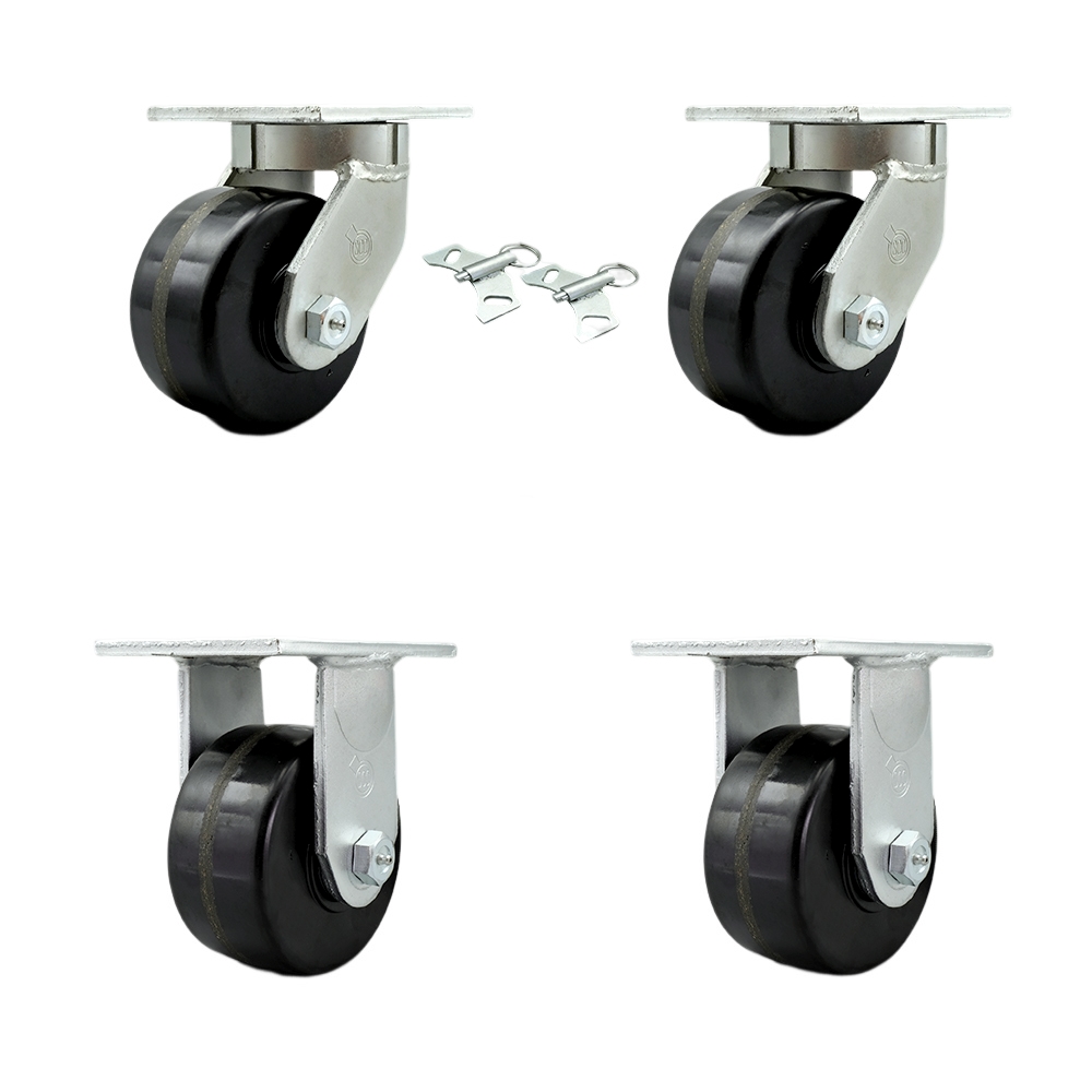 6 Inch Swivel Top Plate Caster Set Extra Heavy Duty Casters with Phenolic Wheels - Includes 2 Swivel with Bolt on Swivel Locks and 2 Rigid - Casters Set of 4 Heavy Duty - Service Caster Brand — photo 1