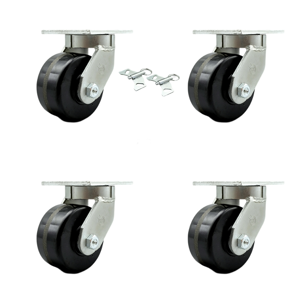 6 Inch Swivel Top Plate Caster Set Extra Heavy Duty Casters with Phenolic Wheels - Includes 4 Swivel with 2 Bolt on Swivel Locks - Casters Set of 4 Heavy Duty - Service Caster Brand — photo 1
