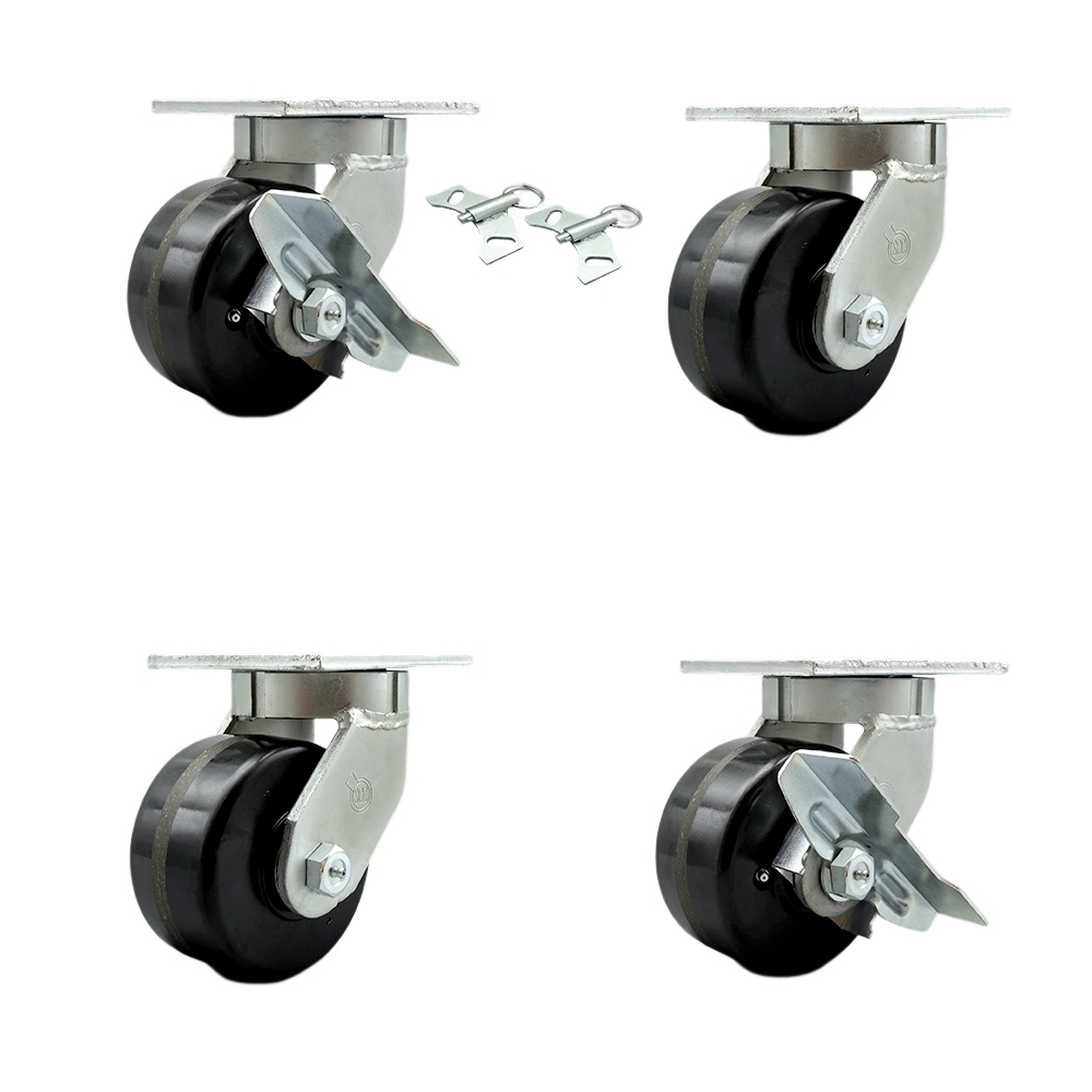 Extra Heavy Duty 6” x 3” Phenolic Swivel Caster Set for Cranes, Gantries, Hoists, and Winches – 2 with Swivel Locks and 2 with Side Lock Brakes - 2,000 lbs Per Caster – Set of 4 -Service Caster Brand — photo 1