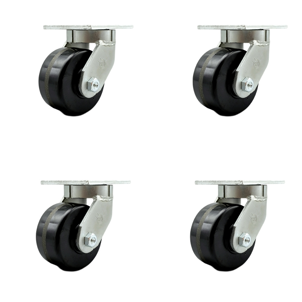 Extra Heavy Duty Kingpinless 6” x 3” Phenolic Swivel Caster Set for Cranes, Gantries, Hoists, and Winches - 4 Swivel Casters with Bolt-On Locks - 2,000 lbs Per Caster – Set of 4- Service Caster Brand — photo 1