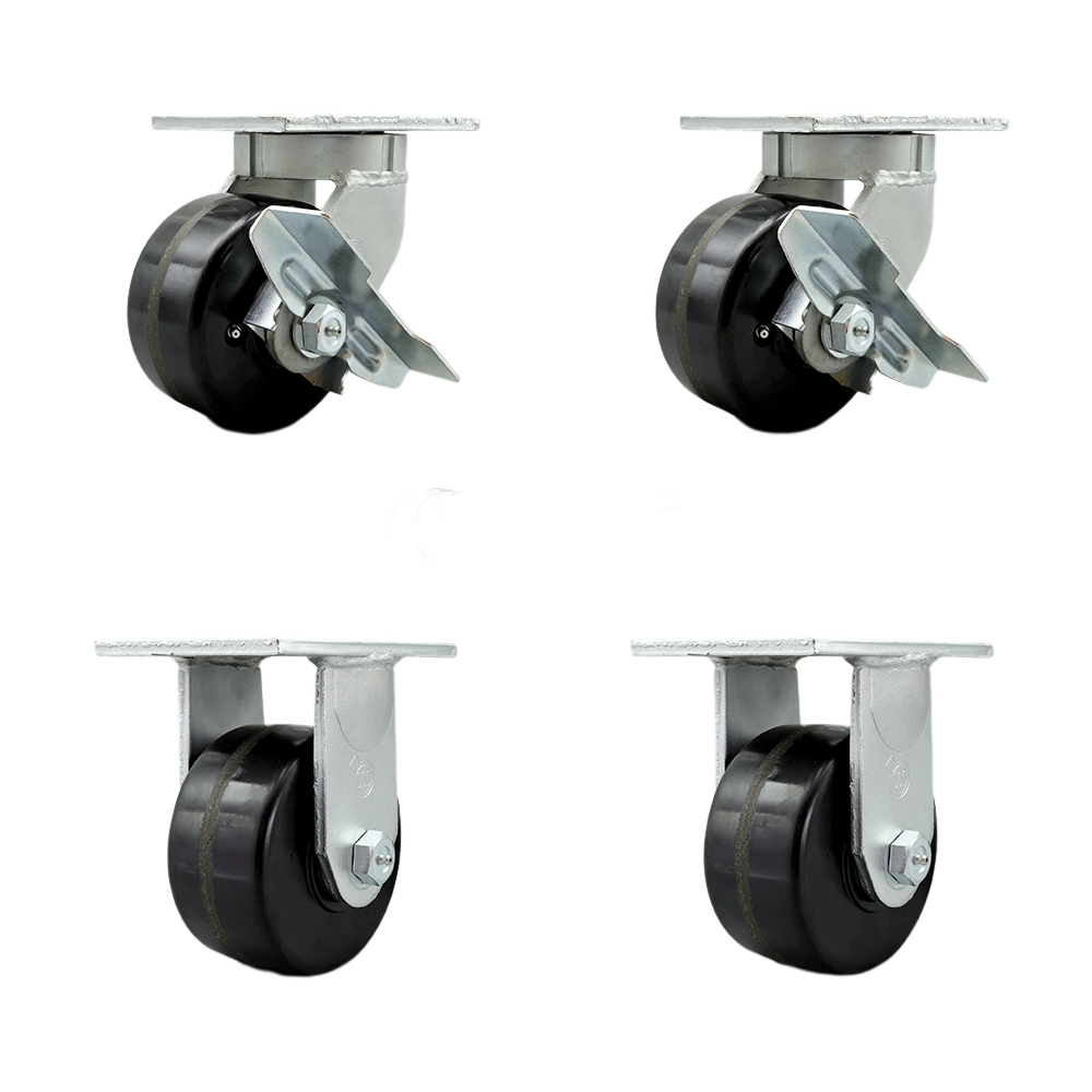 Extra Heavy Duty 6” x 3” Phenolic Swivel Caster Set for Cranes, Gantries, Hoists, and Winches - 2 Swivel with Side Lock Brakes and 2 Rigid Casters- 2,000lbs Per Caster-Set of 4 - Service Caster Brand — photo 1
