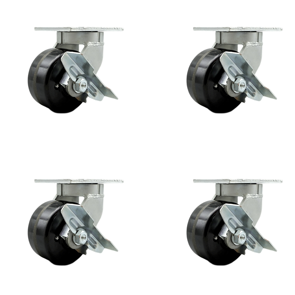 6 Inch Swivel Top Plate Caster Set Extra Heavy Duty Casters with Phenolic Wheels - Includes 4 Swivel with Side Lock Brakes - Casters Set of 4 Heavy Duty - Service Caster Brand — photo 1