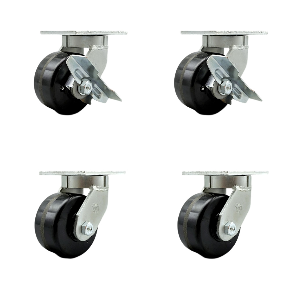 Extra Heavy Duty 6” x 3” Swivel Caster Set for Cranes, Gantries, Hoists, and Winches - 2 with Brake and Swivel Lock/2 with Swivel Lock - 2,000 lbs Per Caster - Set of 4 - Service Caster Brand — photo 1