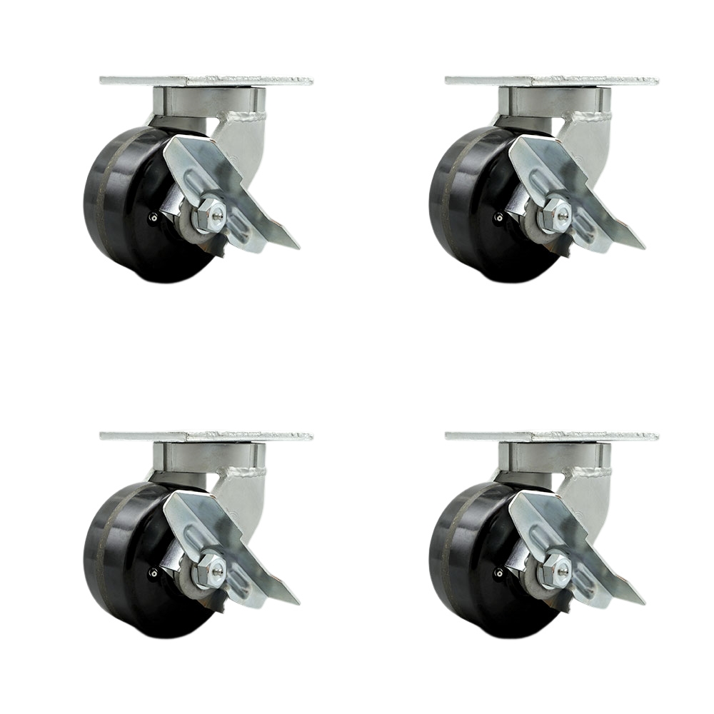 Extra Heavy Duty Kingpinless 6” x 3” Swivel Caster Set for Cranes, Gantries, Hoists, and Winches - 2 with Brake and Swivel Lock/2 with Brake - 2,000 lbs Per Caster - Set of 4 - Service Caster Brand — photo 1