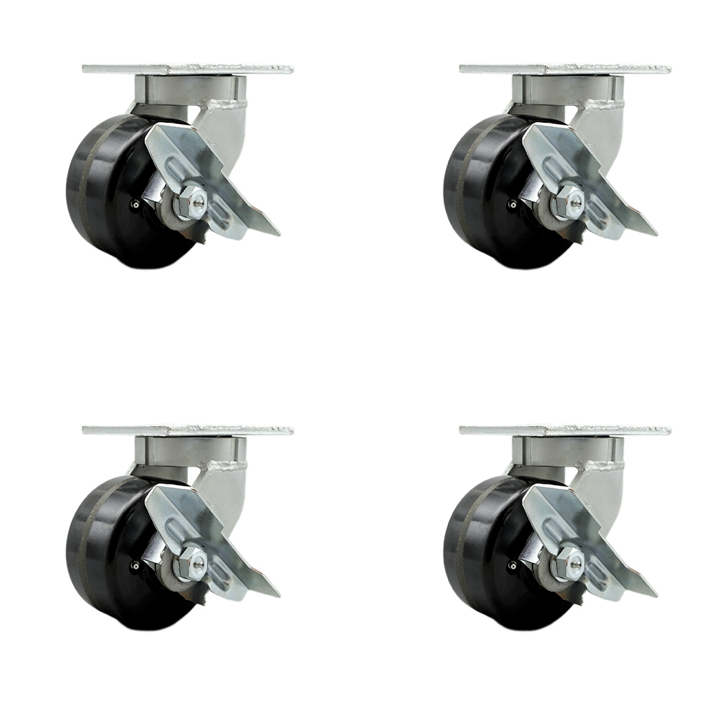 6 Inch Swivel Top Plate Caster Set Extra Heavy Duty Casters with Phenolic Wheels - Includes 4 Swivel with Top Lock Brakes and Bolt on Swivel Locks - Set of 4 - Service Caster Brand — photo 1