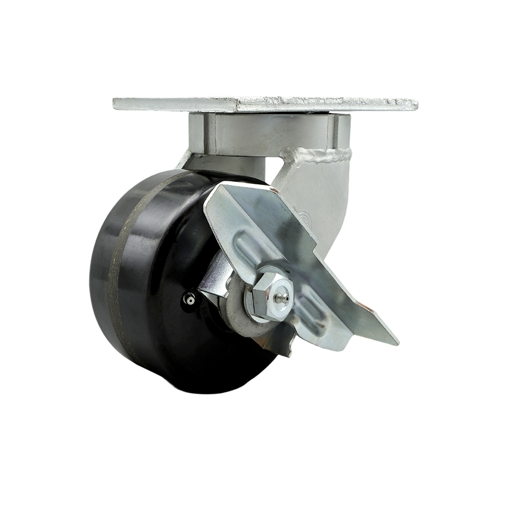 Extra Heavy Duty Kingpinless 6” x 3” Phenolic Swivel Caster with Bolt on Swivel Lock and Brake for Cranes, Gantries, Hoists, and Winches - 2,000 lbs Per Caster - Service Caster Brand — photo 1