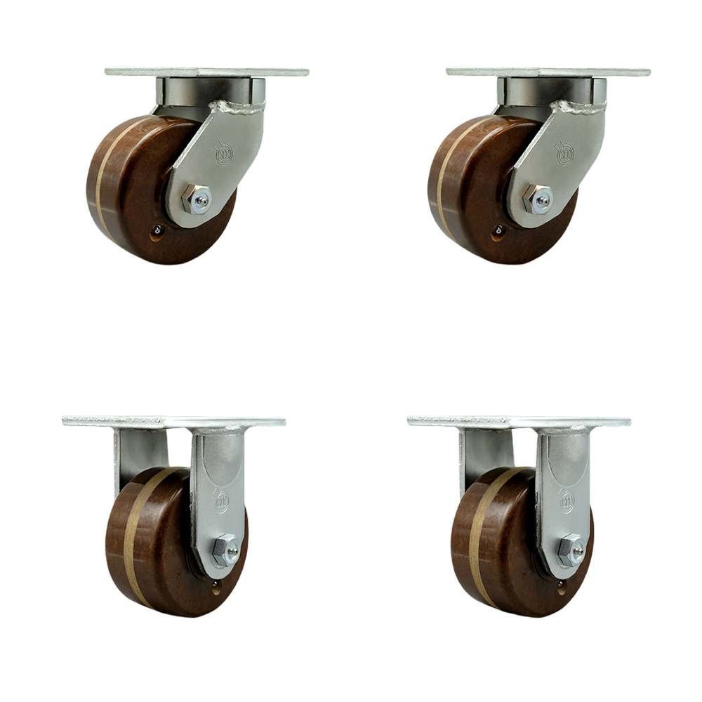 Extra Heavy Duty Kingpinless 6” x 3” High Temp Phenolic Swivel Caster Set for Cranes, Gantries, Hoists, and Winches-2 Swivel and 2 Rigid Casters-2,000 lbs Per Caster – Set of 4 - Service Caster Brand — photo 1