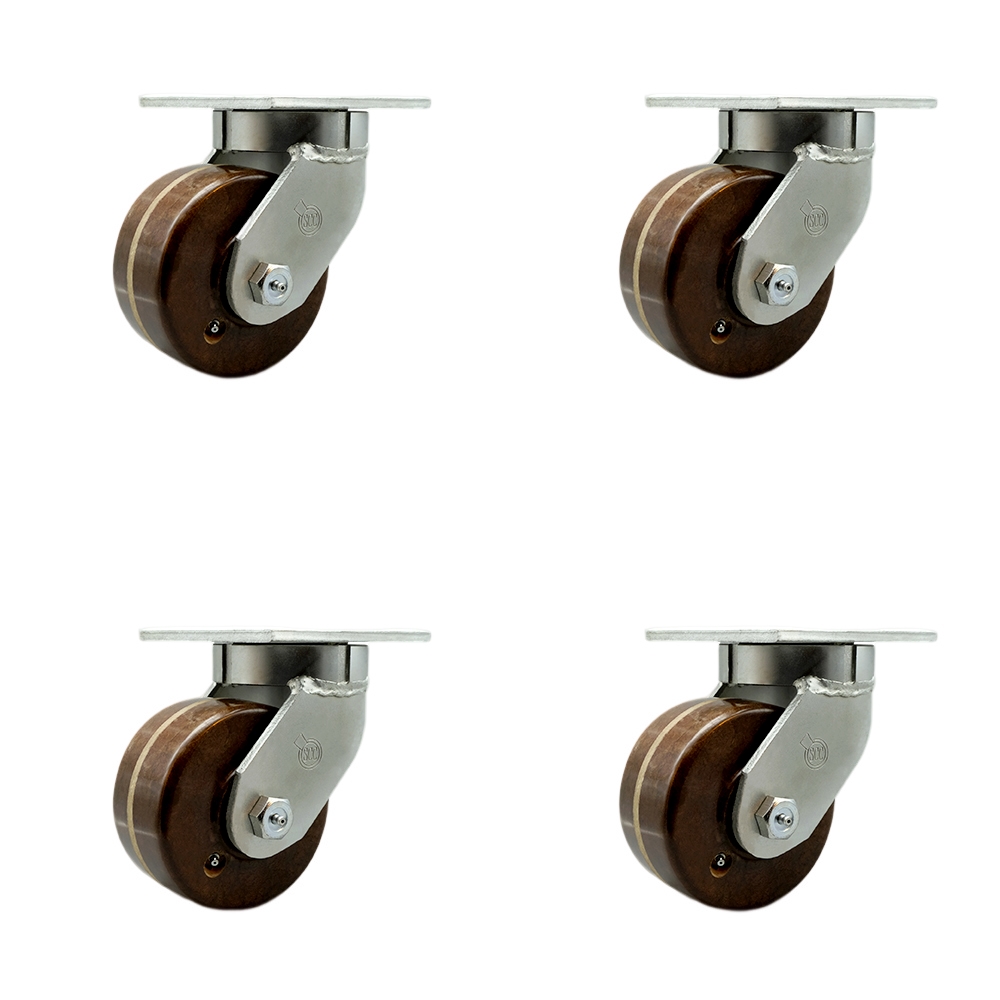 Extra Heavy Duty Kingpinless 6” x 3” High Temperature Phenolic Swivel Caster Set for Cranes, Gantries, Hoists, and Winches - 4 Swivel Casters - 2,000 lbs Per Caster – Set of 4 - Service Caster Brand — photo 1