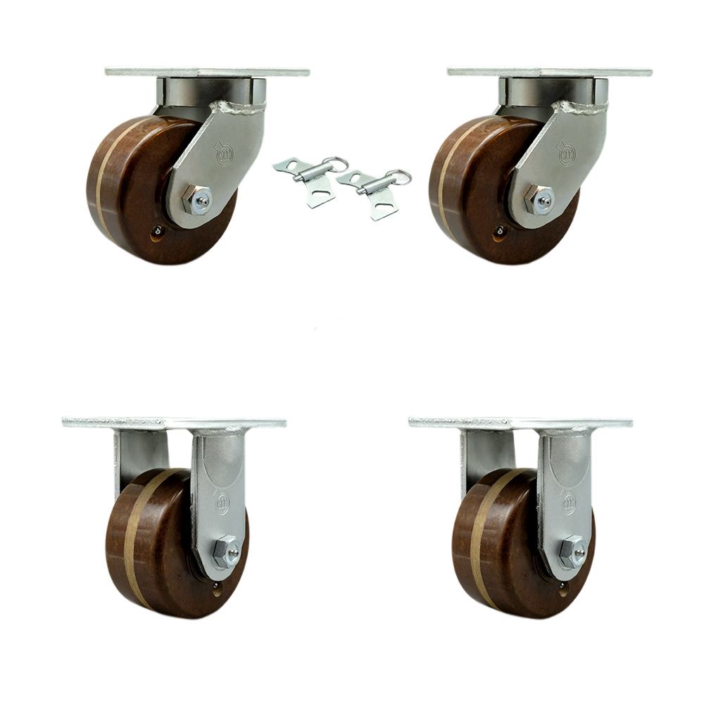 Extra Heavy Duty Kingpinless 6” x 3” High Temp Swivel Caster Set for Cranes, Gantries, Hoists, and Winches - 2 Swivel Locks and 2 Rigid Casters - 2,000 lbs Per Caster - Set of 4 -Service Caster Brand — photo 1