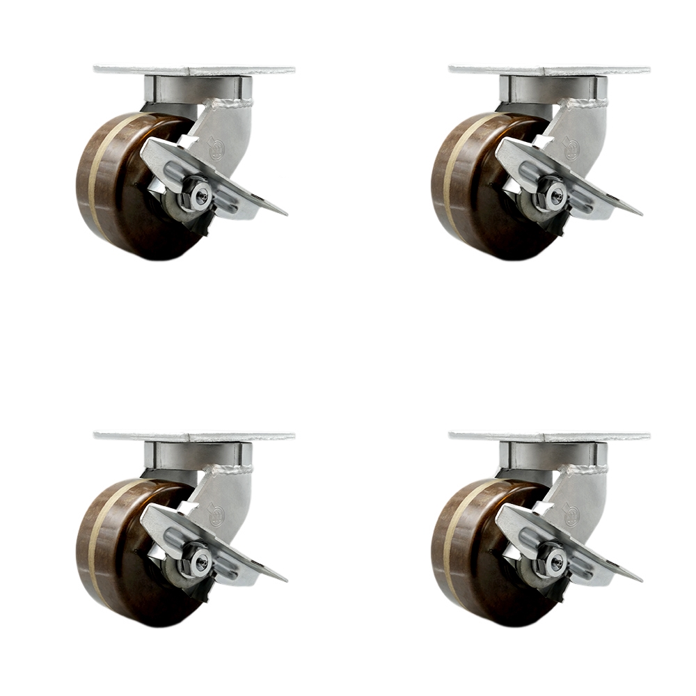 6 Inch Swivel Top Plate Caster Set Extra Heavy Duty Casters with High Temperature Phenolic Wheels - Includes 4 Swivel with Top Lock Brakes and Bolt on Swivel Locks - Set of 4 - Service Caster Brand — photo 1