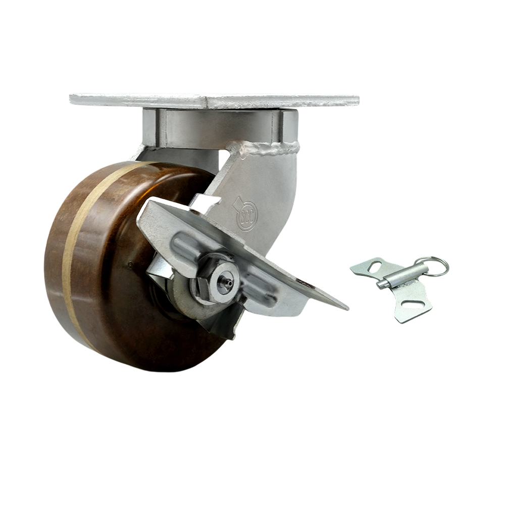 6 Inch Swivel Top Plate Extra Heavy Duty Caster with High Temperature Phenolic Wheel and Brake and Bolt on Swivel Lock - Heavy Duty Caster Wheel - 2,000 lbs. Capacity/Caster - Service Caster Brand — photo 1