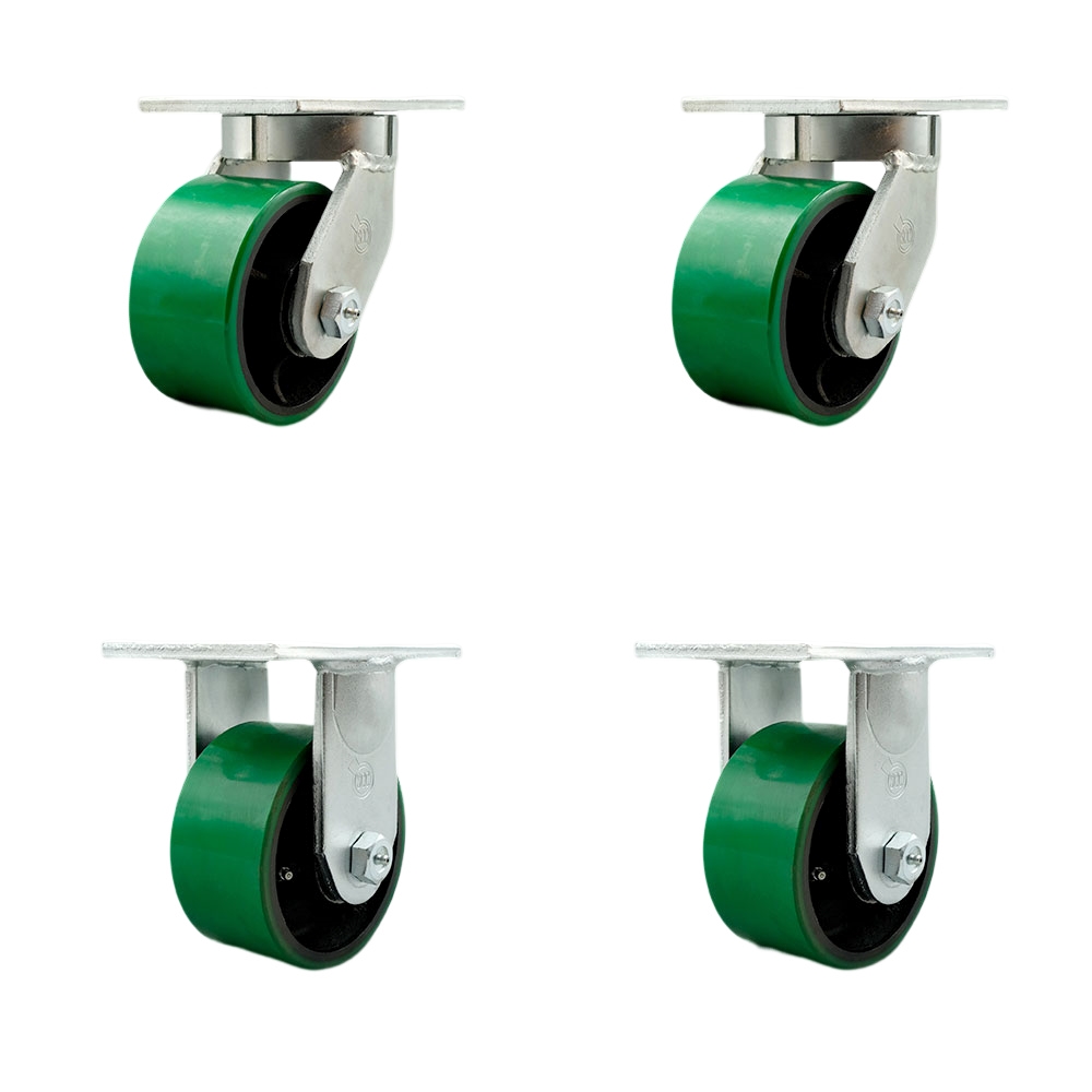 Extra Heavy Duty Kingpinless 6”x3” Green Poly on Cast Iron Swivel Caster Set for Cranes, Gantries, Hoists, and Winches-2 Swivel and 2 Rigid Casters-2,000lbs Per Caster-Set of 4-Service Caster Brand — photo 1
