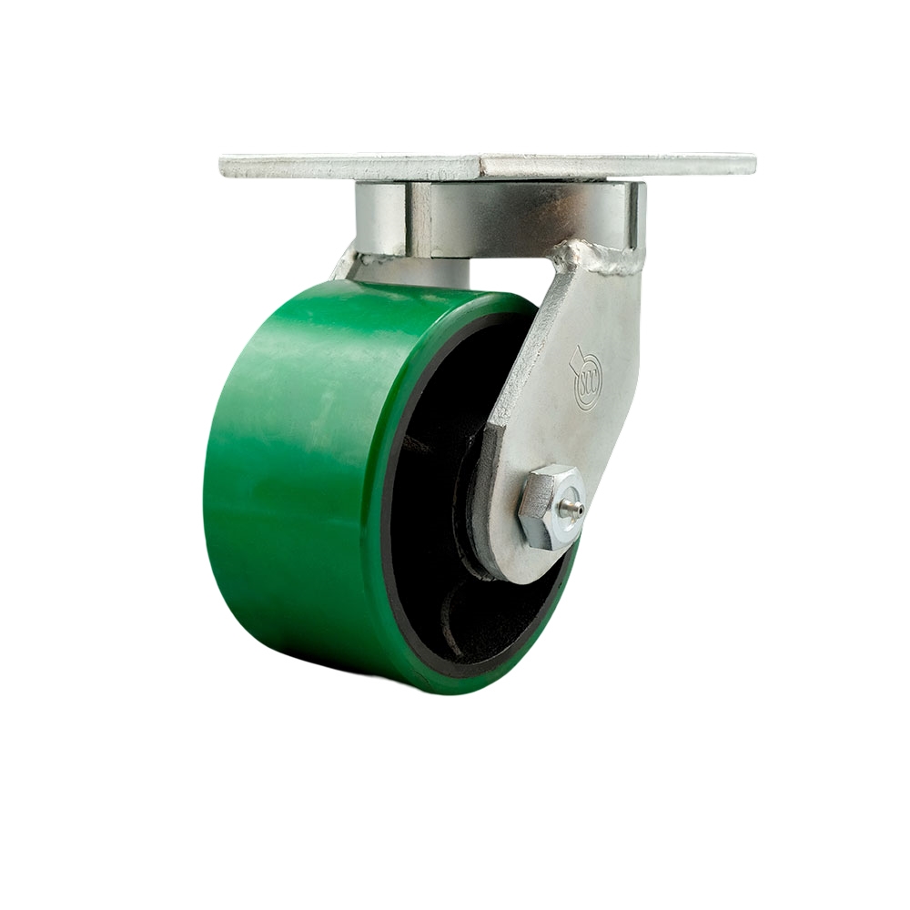 Extra Heavy Duty Kingpinless 6” x 3” Green Polyurethane on Cast Iron Swivel Caster with Bolt on Swivel Lock for Cranes, Gantries, Hoists, and Winches – 2,000 lbs Per Caster - Service Caster Brand — photo 1