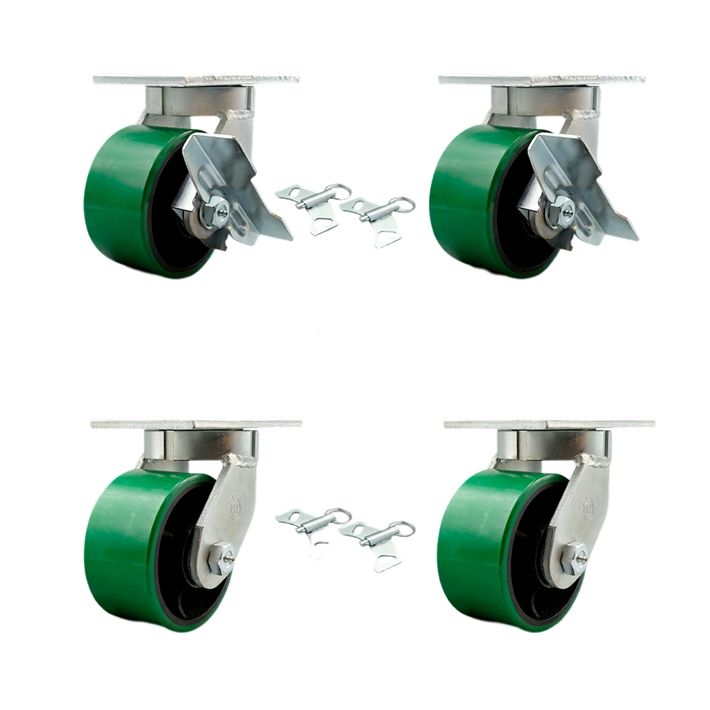 Extra Heavy Duty 6” x 3” Swivel Caster Set for Cranes, Gantries, Hoists, and Winches - 2 with Brake and Swivel Lock/2 with Swivel Lock - 2,000 lbs Per Caster - Set of 4 - Service Caster Brand — photo 1