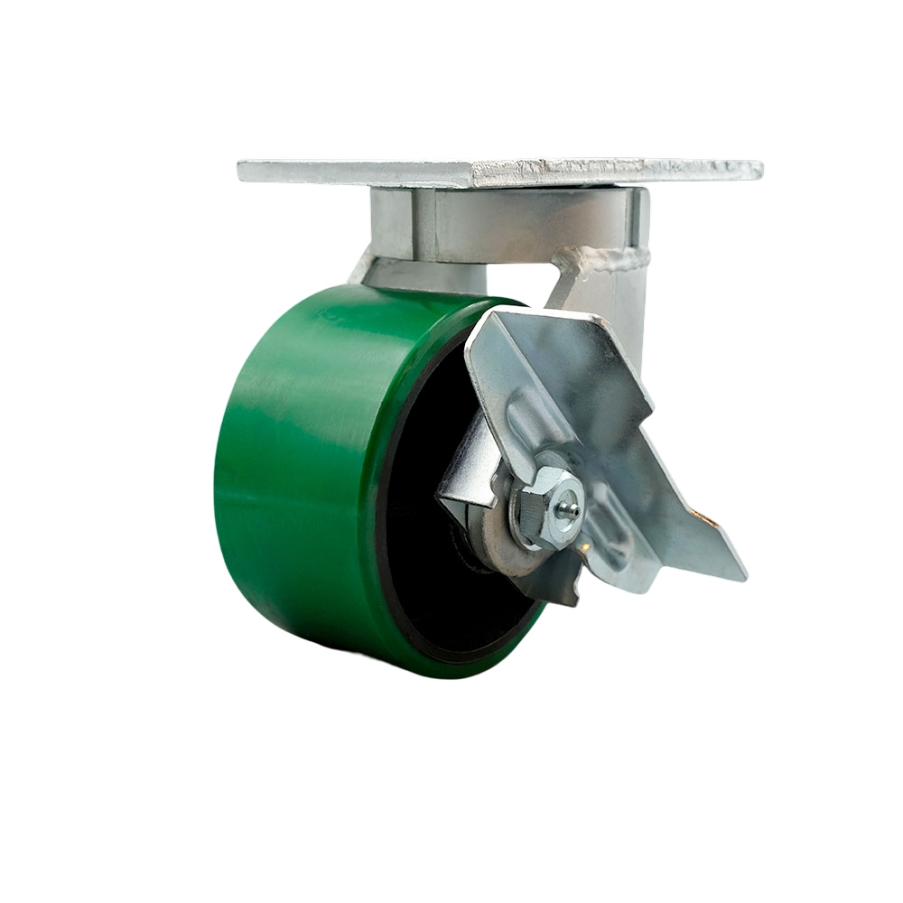 6 Inch Swivel Top Plate Extra Heavy Duty Caster with Green Poly on Cast Iron Wheel and Side Lock Brake- Heavy Duty Caster Wheel - Industrial Caster - 2,000 lbs. Capacity/Caster - Service Caster Brand — photo 1