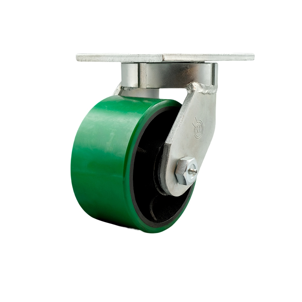 Extra Heavy Duty Kingpinless 6” x 3” Green Polyurethane on Cast Iron Swivel Caster for Cranes, Gantries, Hoists, and Winches – 2,000 lbs Per Caster - Service Caster Brand — photo 1