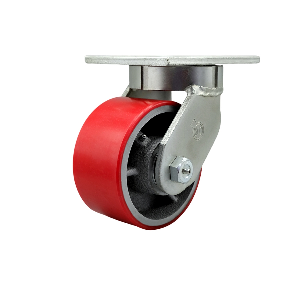 6 Inch Swivel Top Plate Extra Heavy Duty Caster with Red Polyurethane on Cast Iron Wheel - Heavy Duty Caster Wheel - Industrial Caster - 2,000 lbs. Capacity/Caster - Service Caster Brand — photo 1