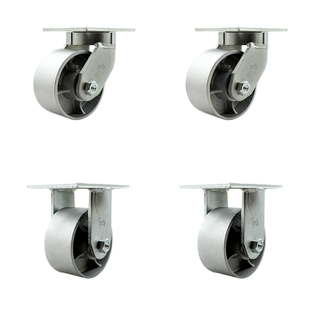 6 Inch Swivel Top Plate Caster Set Extra Heavy Duty Casters with Semi Steel Cast Iron Wheels-Includes 2 Swivel and 2 Rigid-Casters Set of 4 Heavy Duty-8,000 lbs. Total Capacity- Service Caster Brand — photo 1