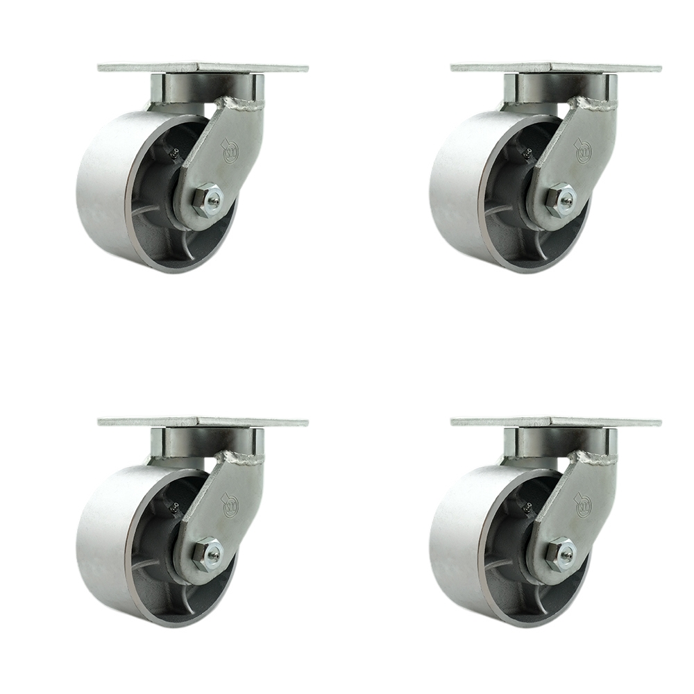 6 Inch Swivel Top Plate Caster Set Extra Heavy Duty Casters with Semi Steel Cast Iron Wheels - Includes 4 Swivel - Casters Set of 4 Heavy Duty - 8,000 lbs. Total Capacity - Service Caster Brand — photo 1