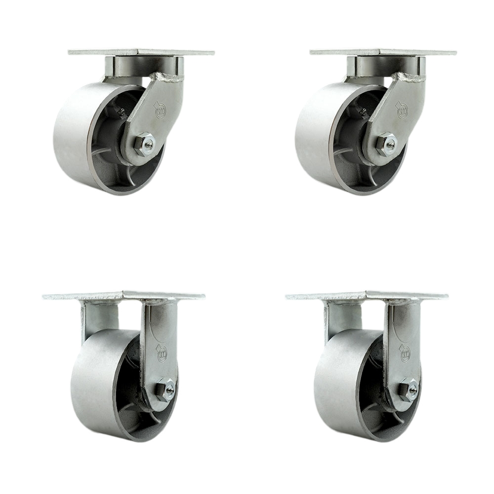 6 Inch Swivel Top Plate Caster Set Extra Heavy Duty Casters with Semi Steel Cast Iron Wheels-Includes 2 Swivel with Bolt on Swivel Locks and 2 Rigid-Casters Set of 4 Heavy Duty - Service Caster Brand — photo 1