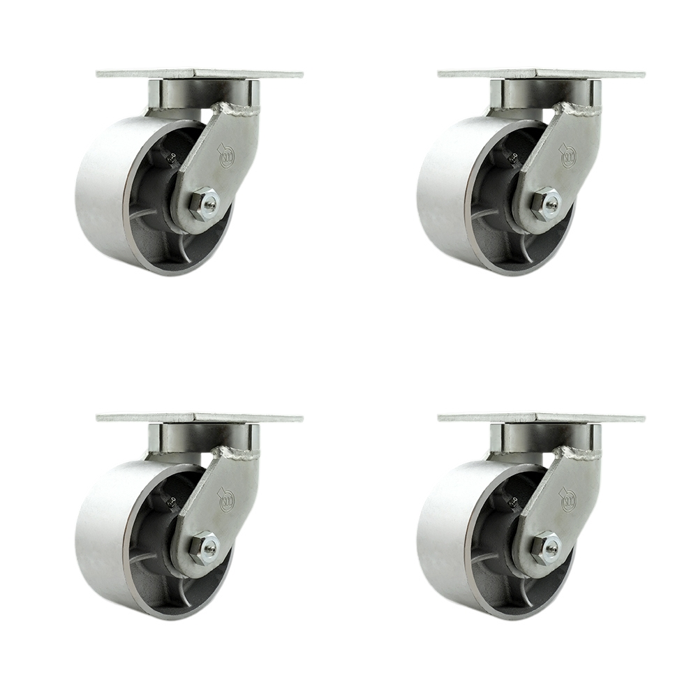 6 Inch Swivel Top Plate Caster Set Extra Heavy Duty Casters with Semi Steel Cast Iron Wheels - Includes 4 Swivel with 2 Bolt on Swivel Locks - Casters Set of 4 Heavy Duty - Service Caster Brand — photo 1