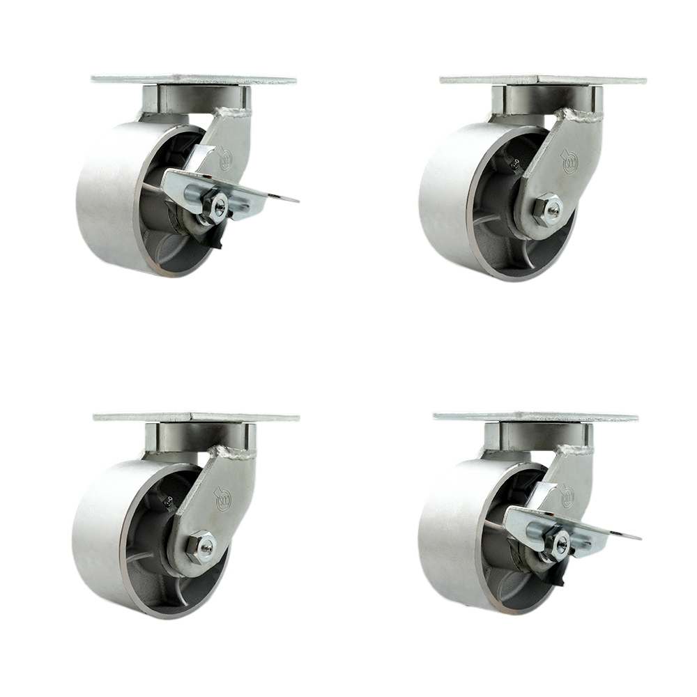 6 Inch Swivel Top Plate Caster Set Extra Heavy Duty Casters with Semi Steel Cast Iron Wheels - Includes 2 Swivel with Bolt on Swivel Locks and 2 Swivel with Brakes - Set of 4 - Service Caster Brand — photo 1