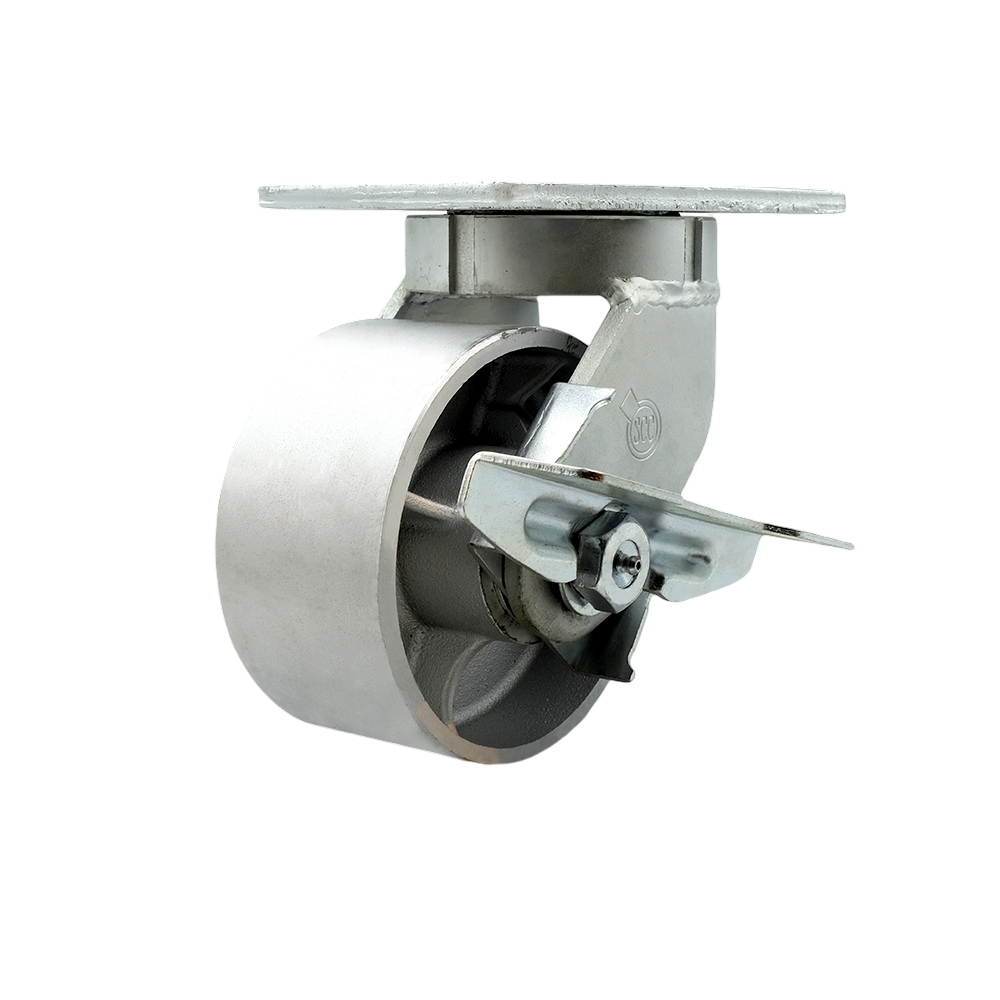 Extra Heavy Duty Kingpinless 6” x 3” Semi Steel Cast Iron Swivel Caster with Side Lock Brake for Cranes, Gantries, Hoists, and Winches – 2,500 lbs Per Caster - Service Caster Brand — photo 1