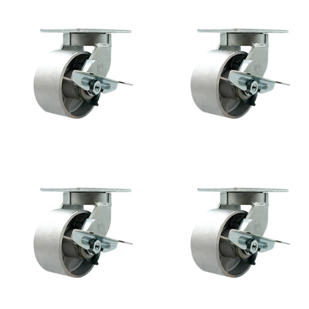 6 Inch Swivel Top Plate Caster Set Extra Heavy Duty Casters with Semi Steel Cast Iron Wheels - Includes 4 Swivel with Side Lock Brakes - Casters Set of 4 Heavy Duty - Service Caster Brand — photo 1