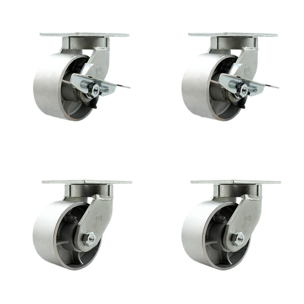 Extra Heavy Duty 6” x 3” Swivel Caster Set for Cranes, Gantries, Hoists, and Winches - 2 with Brake and Swivel Lock/2 with Swivel Lock - 2,500 lbs Per Caster - Set of 4 - Service Caster Brand — photo 1
