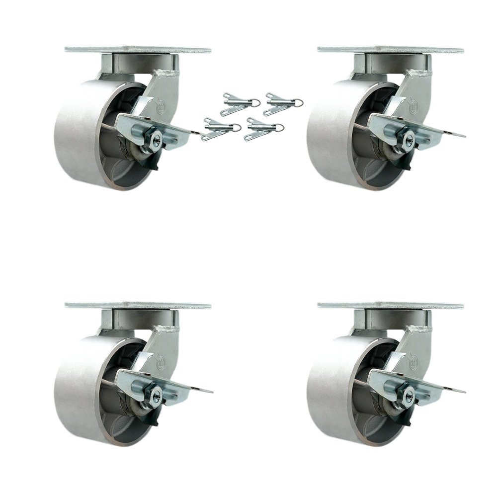 6 Inch Swivel Top Plate Caster Set Extra Heavy Duty Casters with Semi Steel Cast Iron Wheels - Includes 4 Swivel with Top Lock Brakes and Bolt on Swivel Locks - Set of 4 - Service Caster Brand — photo 1