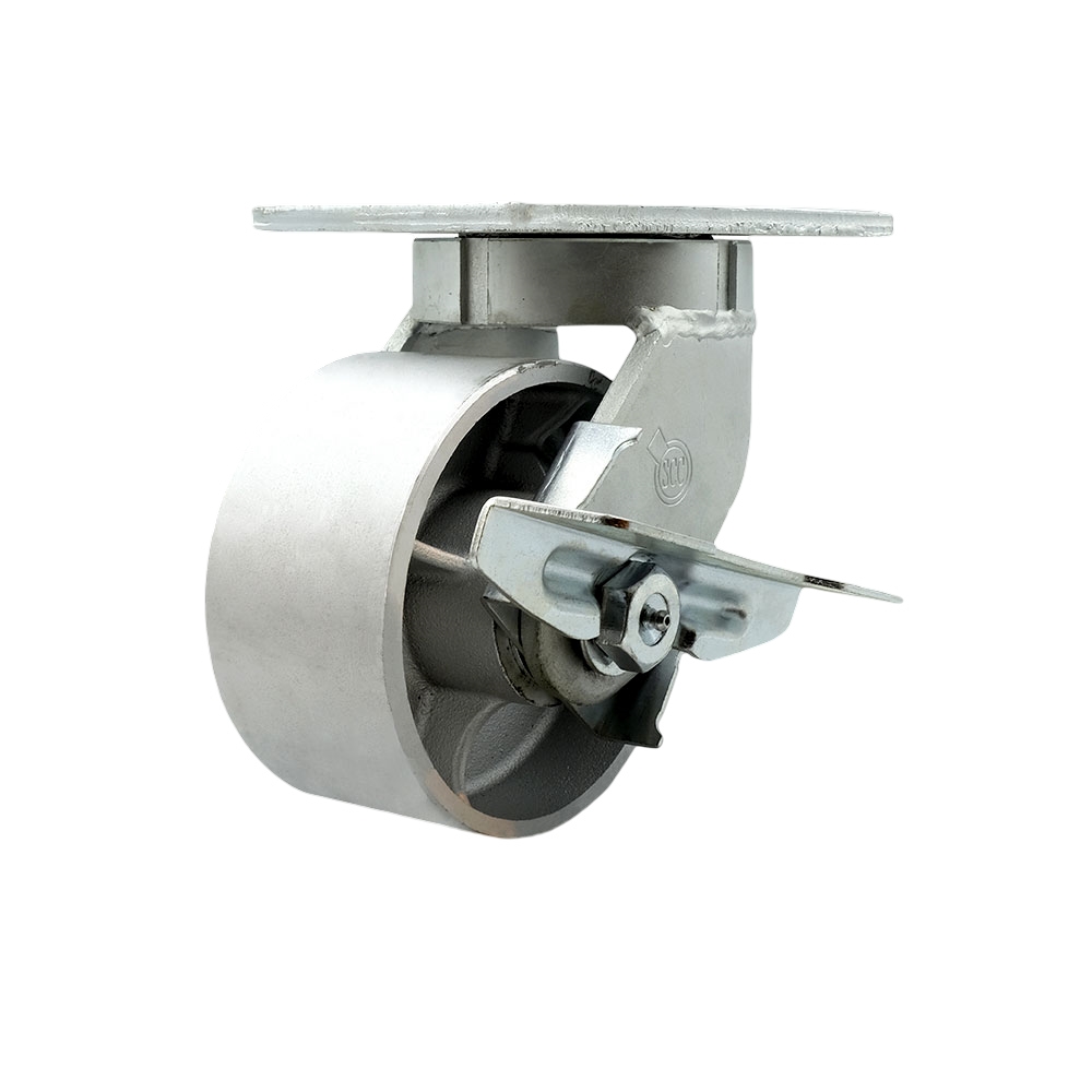 Extra Heavy Duty Kingpinless 6” x 3” Semi Steel Cast Iron Swivel Caster with Bolt on Swivel Lock and Brake for Cranes, Gantries, Hoists, and Winches – 2,500 lbs Per Caster - Service Caster Brand — photo 1
