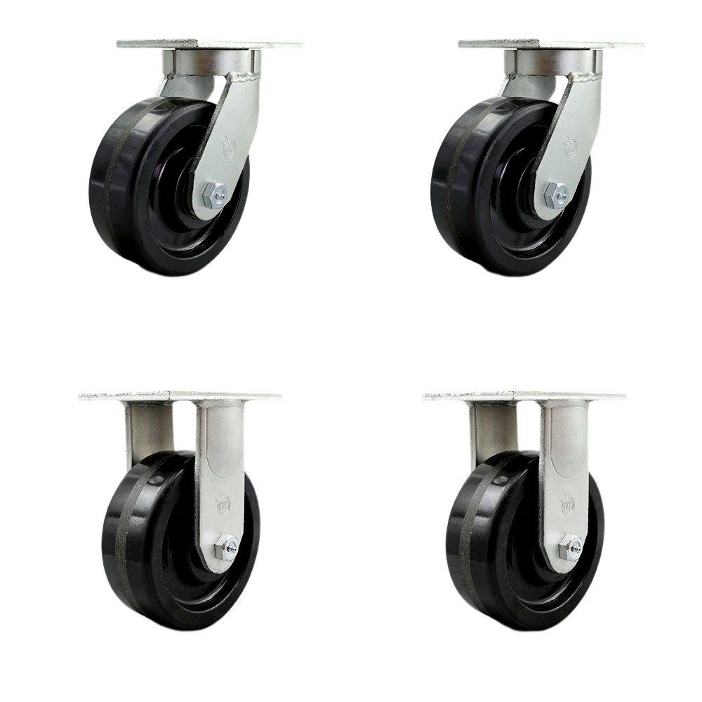 Extra Heavy Duty Kingpinless 8” x 3” Phenolic Swivel Caster Set for Cranes, Gantries, Hoists, and Winches - 2 Swivel and 2 Rigid Casters - 2,500 lbs Per Caster – Set of 4 - Service Caster Brand — photo 1