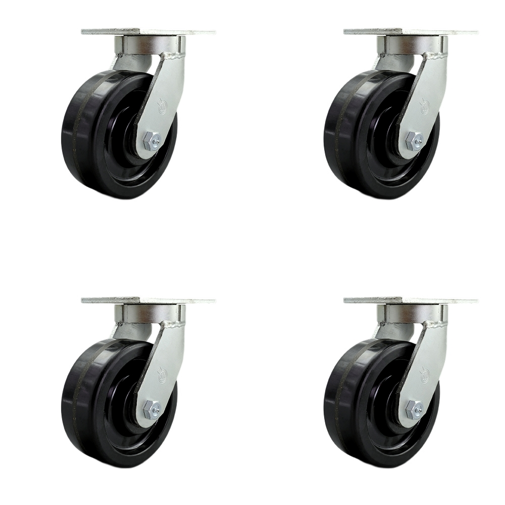 Extra Heavy Duty Kingpinless 8” x 3” Phenolic Swivel Caster Set for Cranes, Gantries, Hoists, and Winches - 4 Swivel Casters - 2,500 lbs Per Caster – Set of 4 - Service Caster Brand — photo 1