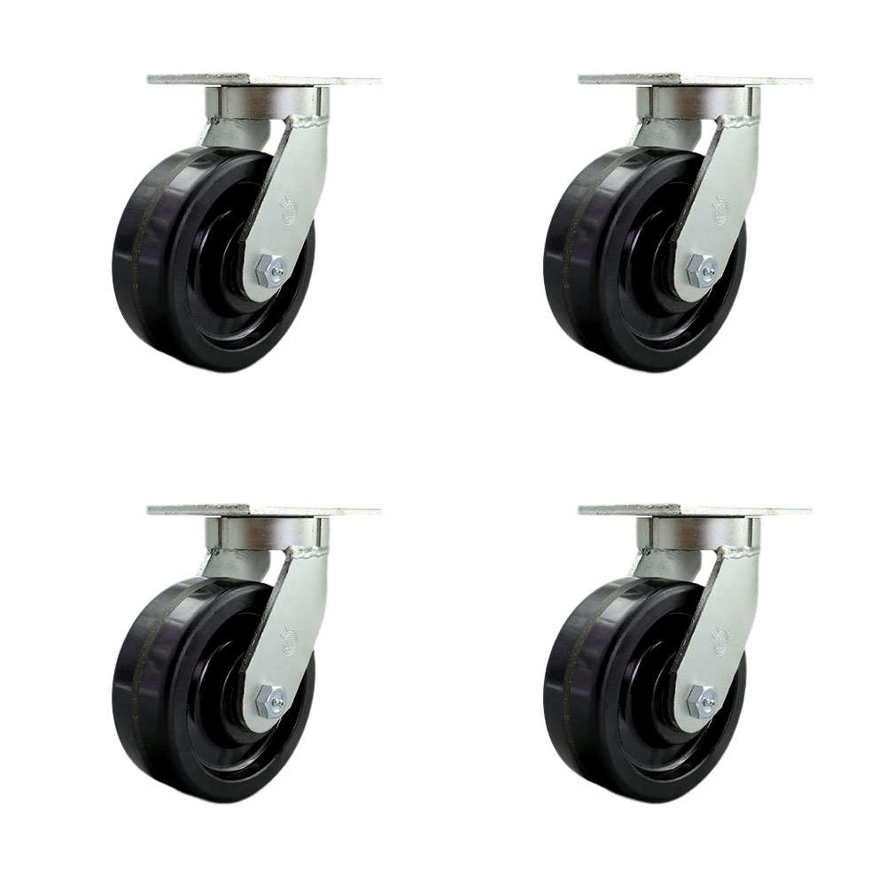 8 Inch Swivel Top Plate Caster Set Extra Heavy Duty Casters with Phenolic Wheels - Includes 4 Swivel with 2 Bolt on Swivel Locks - Casters Set of 4 Heavy Duty - Service Caster Brand — photo 1