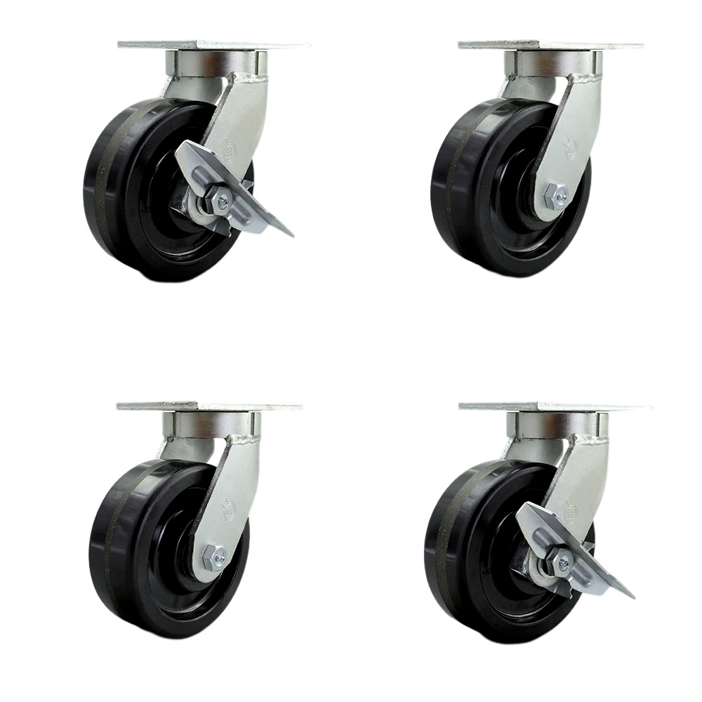 8 Inch Swivel Top Plate Caster Set Extra Heavy Duty Casters with Phenolic Wheels - Includes 2 Swivel with Bolt on Swivel Locks and 2 Swivel with Brakes - Set of 4 - Service Caster Brand — photo 1