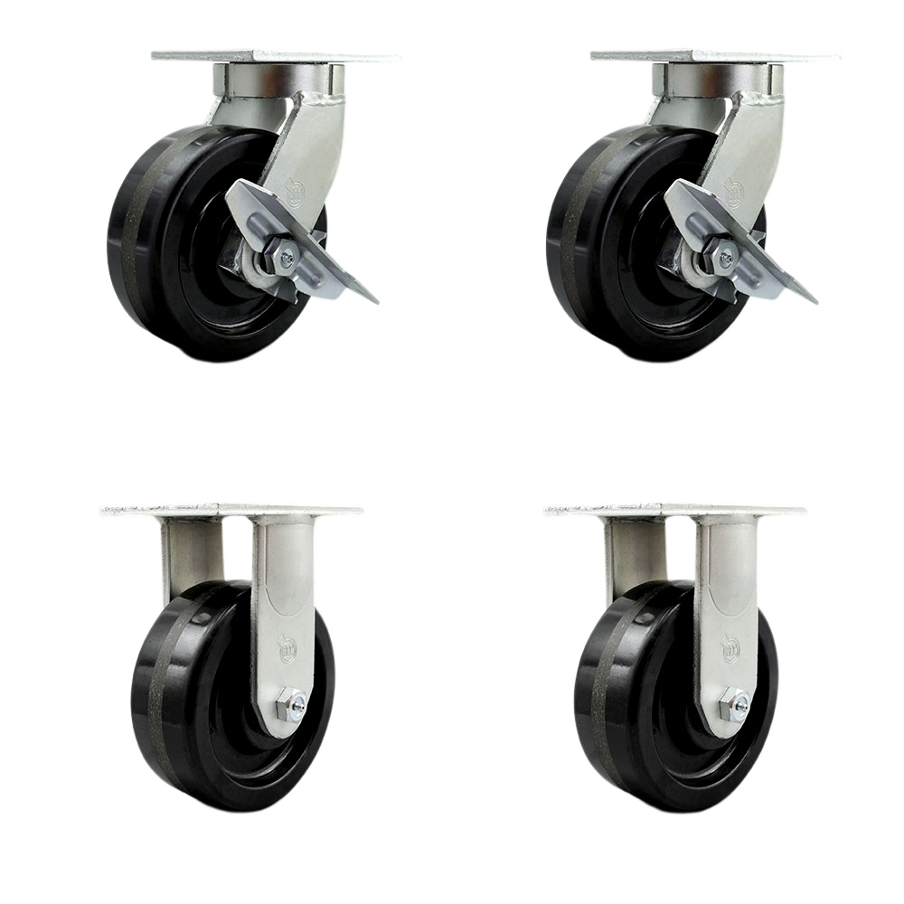 Extra Heavy Duty 8” x 3” Phenolic Swivel Caster Set for Cranes, Gantries, Hoists, and Winches - 2 Swivel with Side Lock Brakes and 2 Rigid Casters- 2,500lbs Per Caster-Set of 4 - Service Caster Brand — photo 1