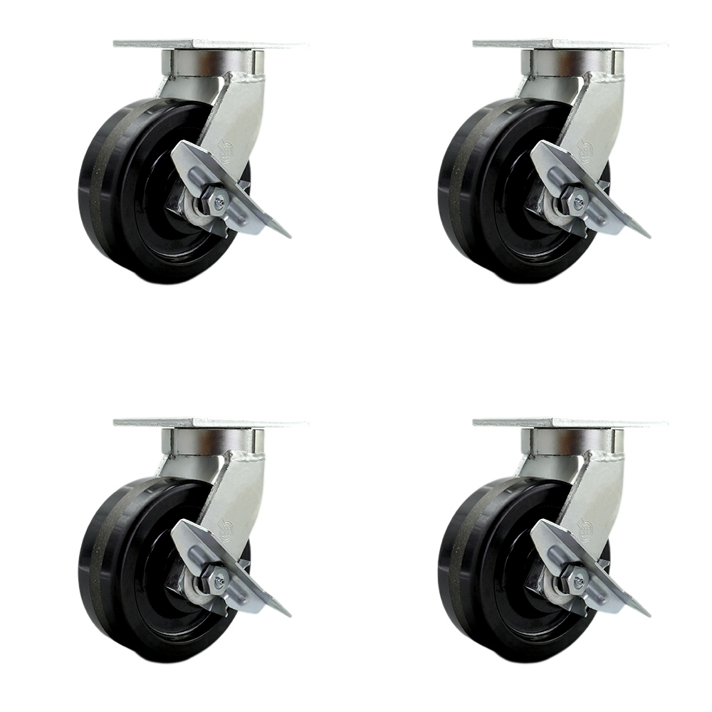 8 Inch Swivel Top Plate Caster Set Extra Heavy Duty Casters with Phenolic Wheels - Includes 4 Swivel with Side Lock Brakes - Casters Set of 4 Heavy Duty - Service Caster Brand — photo 1