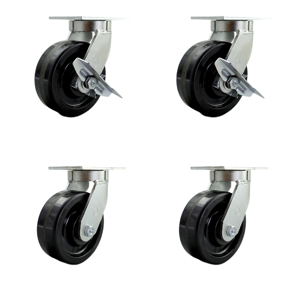 8 Inch Swivel Top Plate Caster Set Extra Heavy Duty Casters with Phenolic Wheels - Includes 2 Swivel w/Brakes and Bolt on Swivel Locks and 2 Swivel w/Bolt on Swivel Locks - Service Caster Brand — photo 1