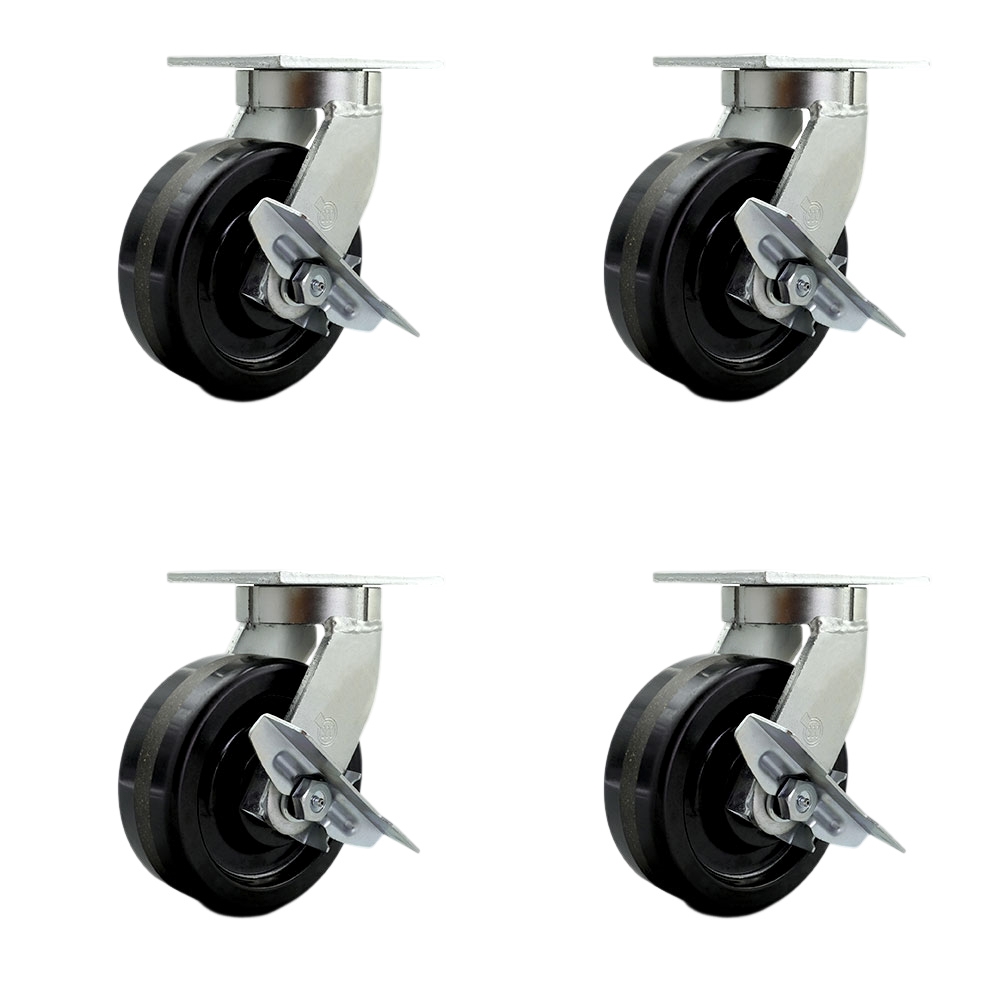8 Inch Swivel Top Plate Caster Set Extra Heavy Duty Casters with Phenolic Wheels - Includes 2 Swivel with Brakes and Bolt on Swivel Locks and 2 Swivel with Brake - Set of 4 - Service Caster Brand — photo 1