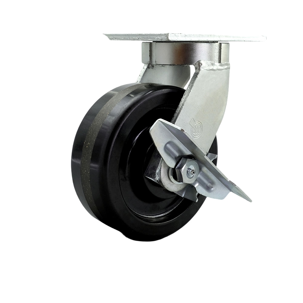 8 Inch Swivel Top Plate Extra Heavy Duty Caster with Phenolic Wheel and Brake and Bolt on Swivel Lock - Heavy Duty Caster Wheel - Industrial Caster - 2,500 lbs. Capacity/Caster - Service Caster Brand — photo 1
