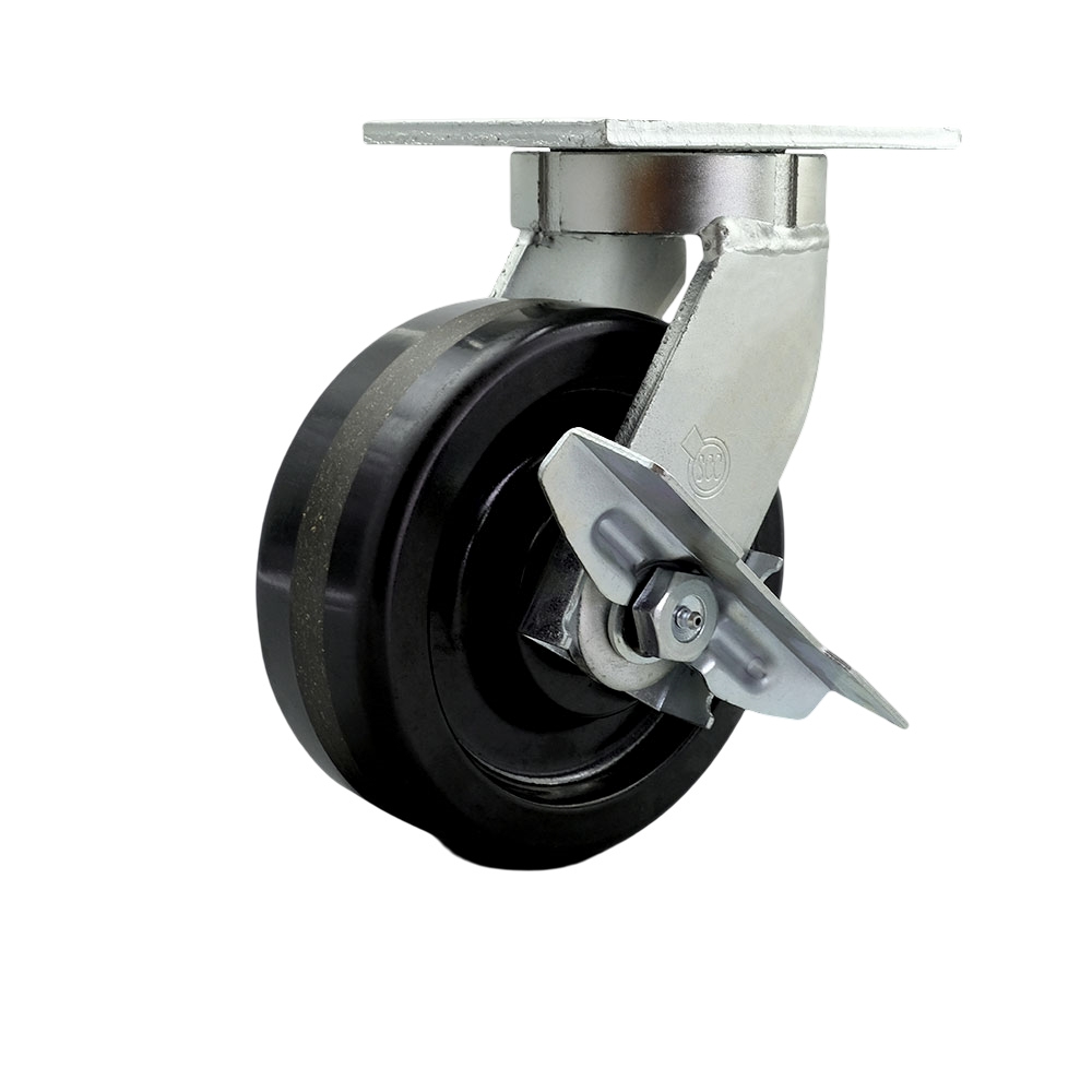 Extra Heavy Duty Kingpinless 8” x 3” Phenolic Swivel Caster with Side Lock Brake for Cranes, Gantries, Hoists, and Winches - 2,500 lbs Per Caster - Service Caster Brand — photo 1