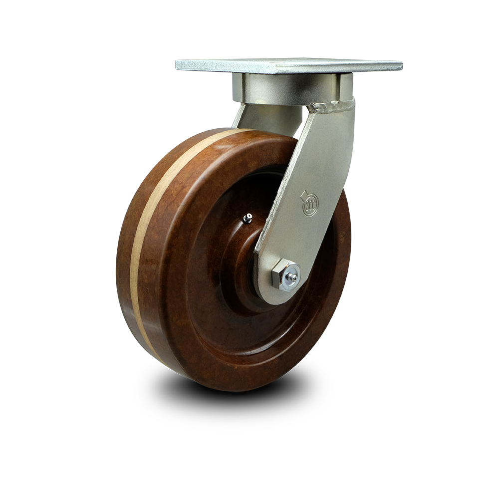 Extra Heavy Duty Kingpinless 8” x 3” High Temperature Phenolic Swivel Caster for Cranes, Gantries, Hoists, and Winches - 2,500 lbs Per Caster - Service Caster Brand — photo 1
