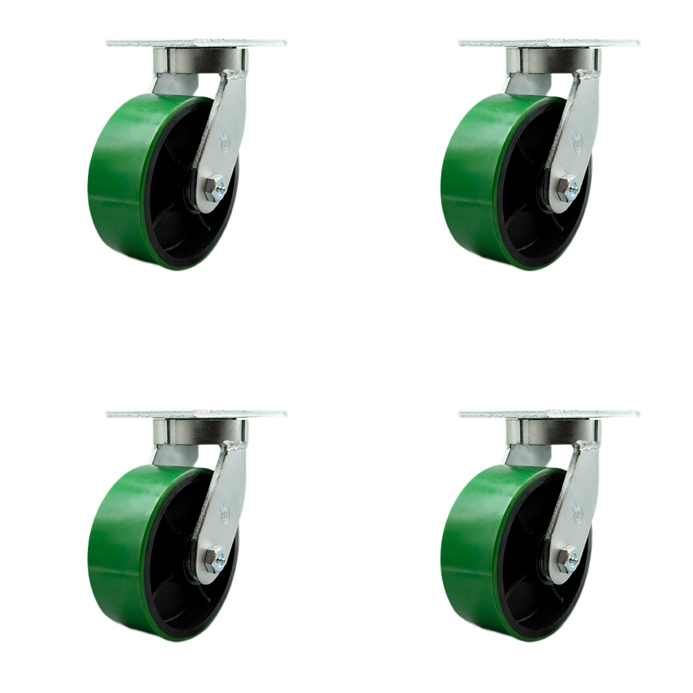 8 Inch Swivel Top Plate Caster Set Extra Heavy Duty Casters with Green Polyurethane on Cast Iron Wheels-Includes 4 Swivel-Casters Set of 4 Heavy Duty-10,000 lbs. Total Capacity - Service Caster Brand — photo 1