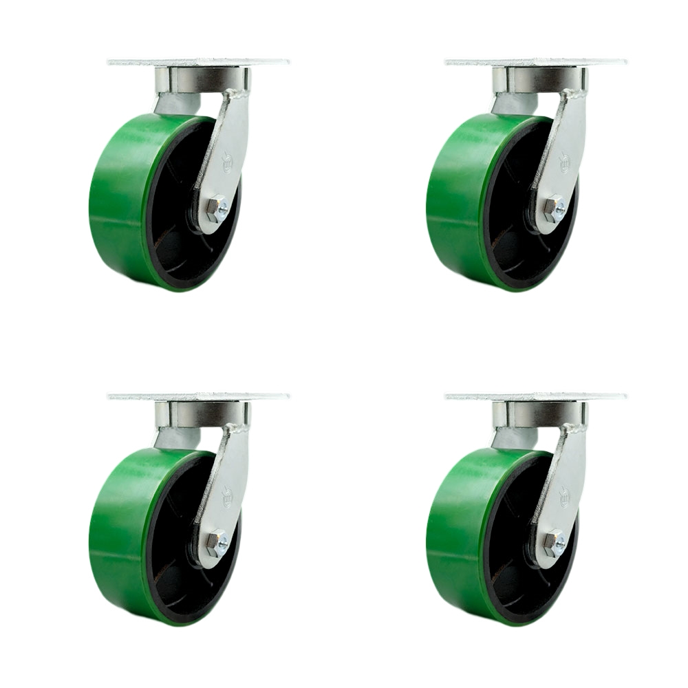 Extra Heavy Duty 8” x 3” Green Poly on Cast Iron Swivel Caster Set for Cranes, Gantries, Hoists, and Winches-4 Swivel with 2 Bolt on Swivel Locks-2,500 lbs Per Caster–Set of 4-Service Caster Brand — photo 1