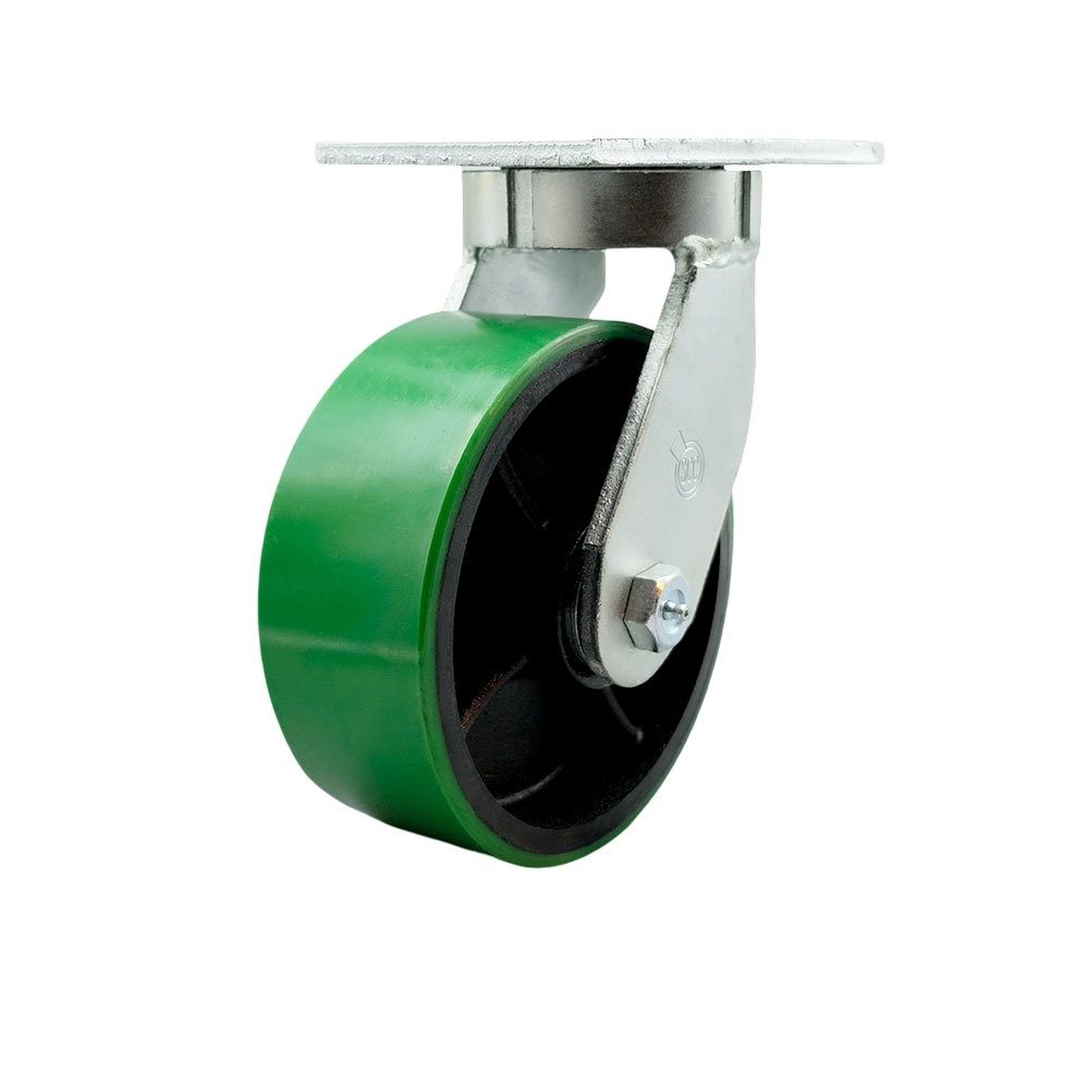 8 Inch Swivel Top Plate Extra Heavy Duty Caster with Green Poly on Cast Iron Wheel and Bolt on Swivel Lock-Heavy Duty Caster Wheel-Industrial Caster- 2,500 lbs. Capacity/Caster - Service Caster Brand — photo 1